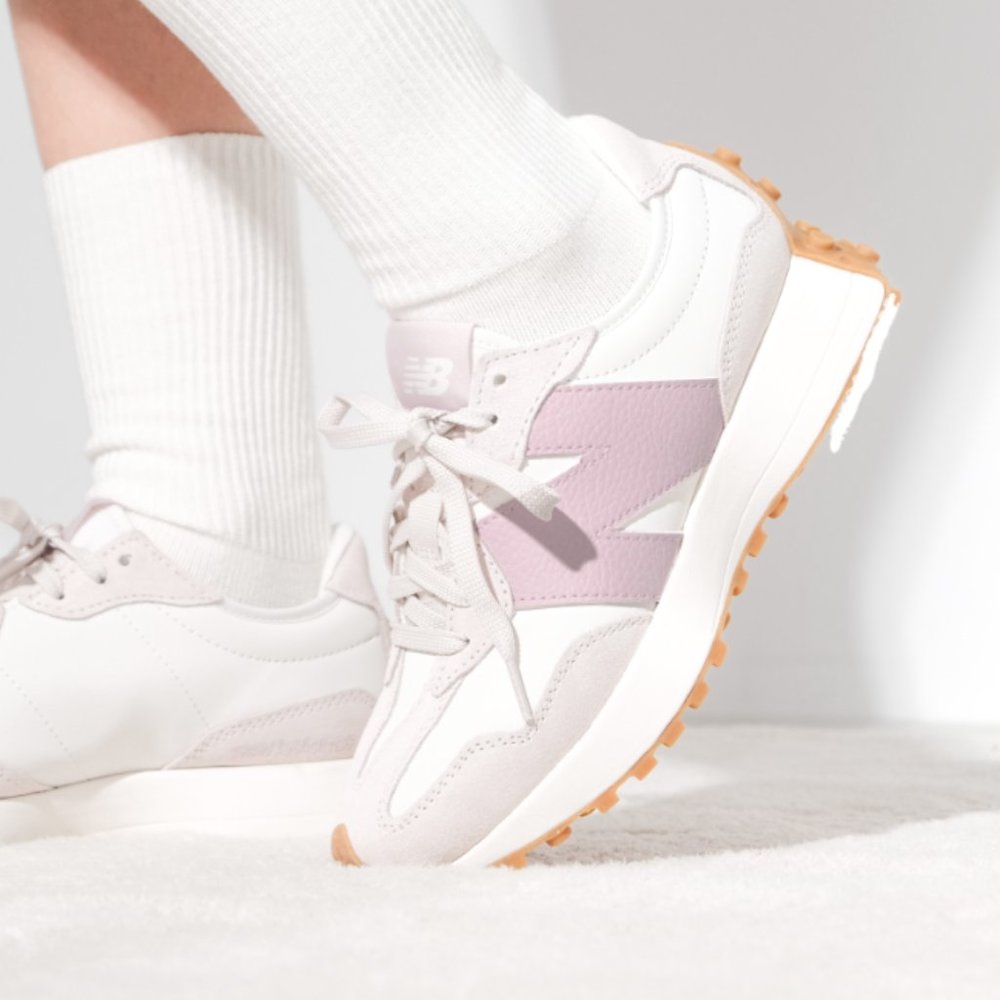 New Balance Women's White and Light Pink Athletic Sneakers